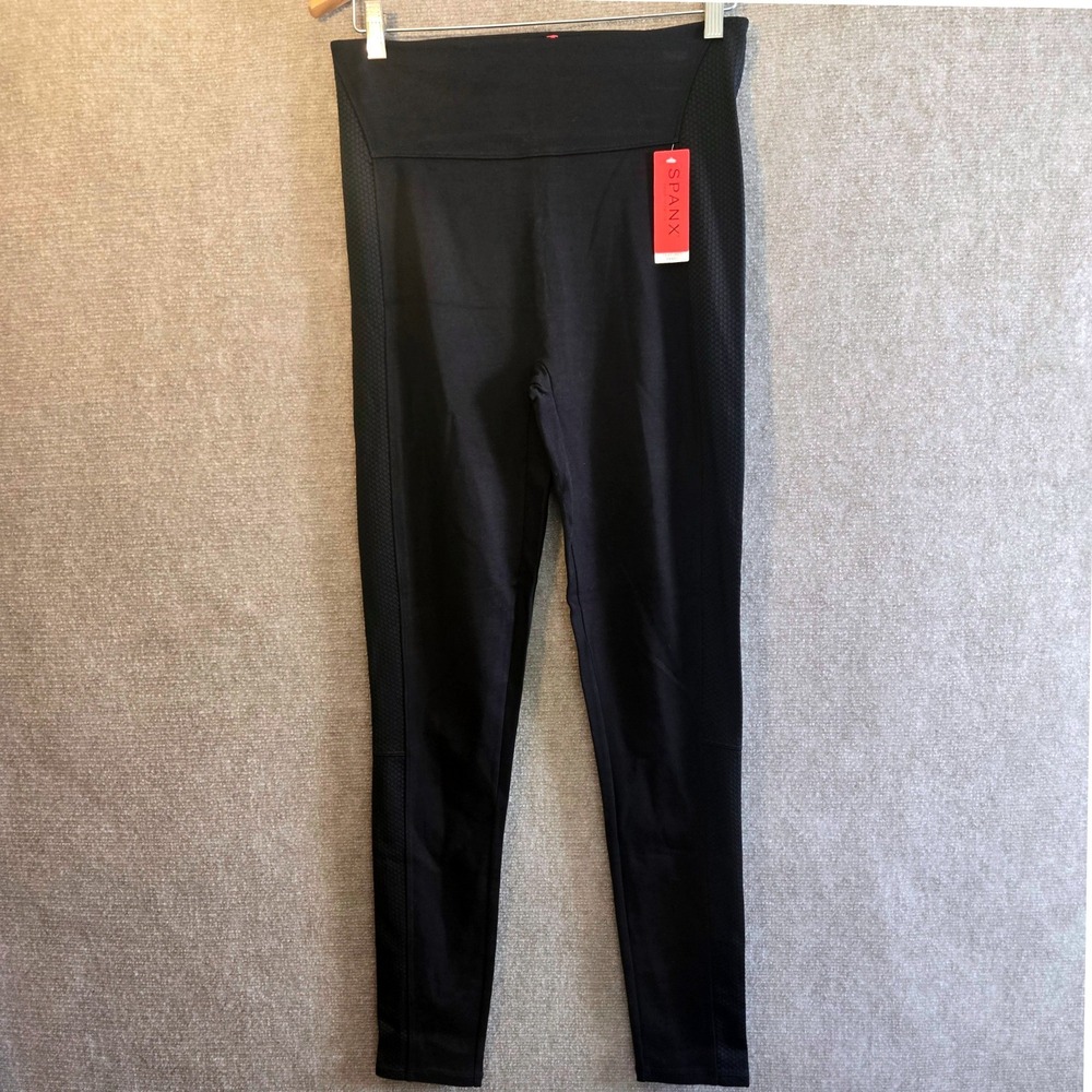 Spanx Textured Panel Leggings Very Black High Rise Ponte Slimming  XL NEW